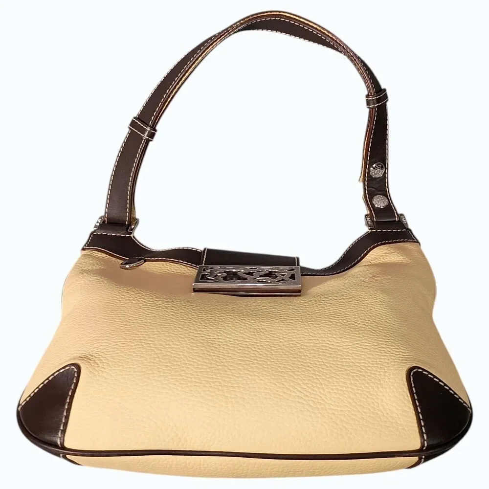 Tous Hobo Shoulder Bag Brown Yellow Leather Silver Logo